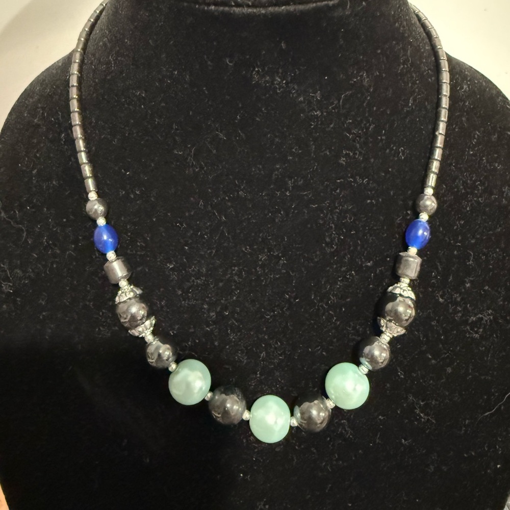 Elegant Silver and Blue Beaded Necklace